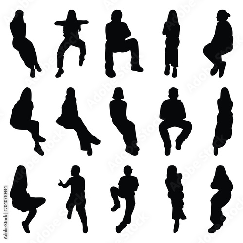 Vector collection set of sitting people silhouettes.	
