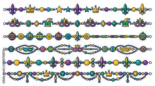 Mardi Gras Beads and Masks Borders - Festive Collection