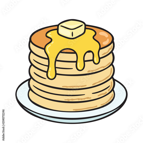Bild auf Leinwand Cute hand drawn pancake stack on a plate for breakfast menu design