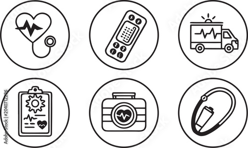 Medical Icons Set for Healthcare and Cardiology