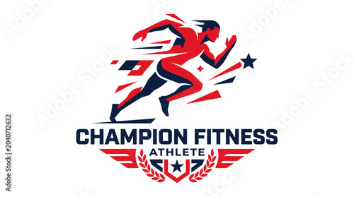 Dynamic Runner Silhouette with USA Flag Colors and Champion Fitness Logo