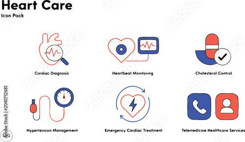 Heart care icons set for health and medical design