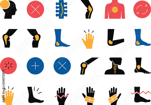 Physiotherapy and orthopedic icons set for healthcare design