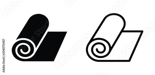 Yoga mat icon set, black and white Vector