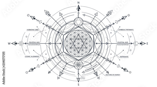 Sacred Geometry Compass, Flower of Life, Esoteric Symbol, Mystical Navigation