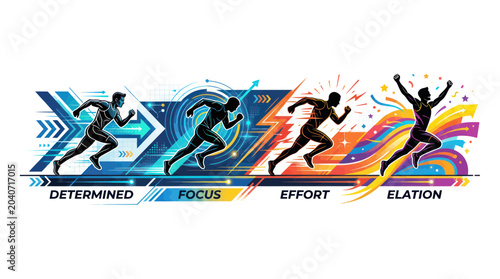 Bilde på lerret Runner's Journey: Determination to Elation - Abstract Motion Graphic