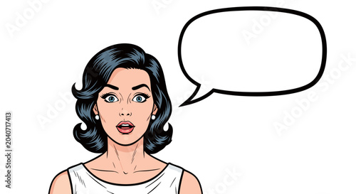 фотографія Vibrant pop art comic style illustration of a surprised woman with a wide-eyed e