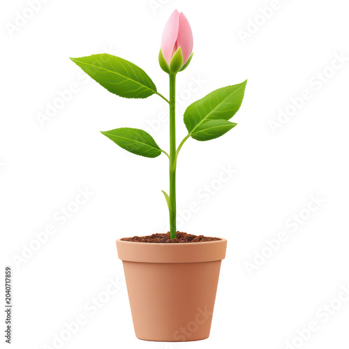 Fresh flower in pot isolated png nature transparent background