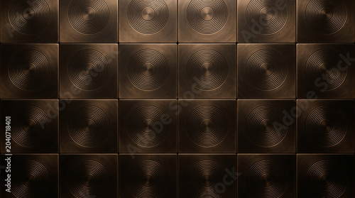 Photos Bronze square plates with concentric circles full frame texture background