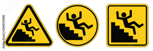 Photos Falling Off Stairs Warning Sign Vector Illustration, Slippery Surface Caution Sy