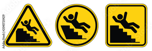Photos Falling Off Stairs Warning Sign Vector Illustration, Slippery Surface Caution Sy