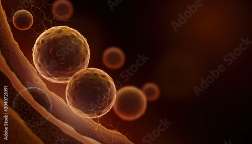Foto Abstract Virus Cell Microscopy Warm Amber Dark Medical Concept Backgro