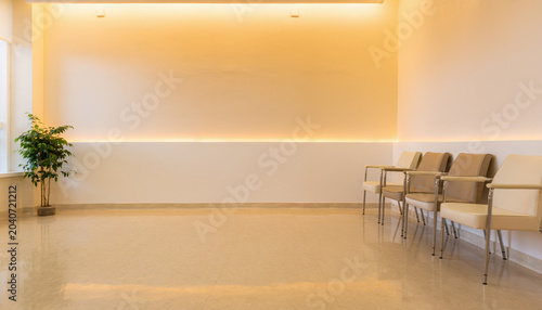 Empty Modern Medical Clinic Waiting Room Interior Warm Light Backgroun