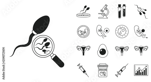 Foto Fertility Science Icons: Sperm, Ovum, Embryo, Microscope, DNA, In Vitro
