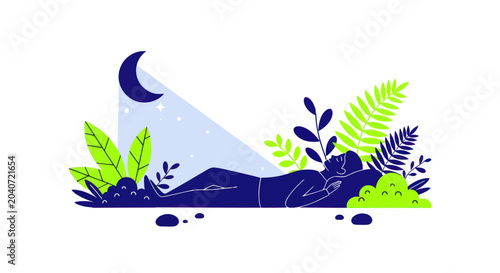 Foto Person Relaxing Under Crescent Moon and Stars, Peaceful Night Outdoors