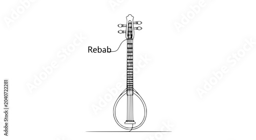 Schilderij op canvas Line Art of a Traditional Stringed Musical Instrument, Oud or Lute Style, Isolat