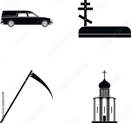 Fotografie Collection of black icons symbolizing funerals, death, and remembrance