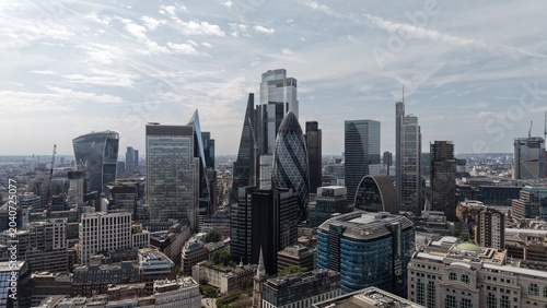 Photography London Financial District Skyline With Iconic Skyscrapers at Daytime