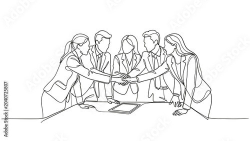 Fotografija Continuous line drawing of a business team joining hands for a successful meeting