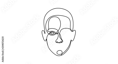 Fotografía Minimalist single line drawing of a man's face, abstract portrait, white backgro