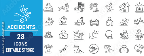 Photos Accidents and Emergency Line Icon Set