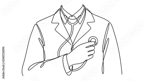 Continuous one line drawing of a doctor with a stethoscope.