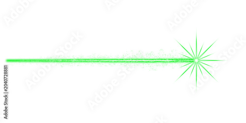 Bright green laser beam with starburst effect and rectangular isolated on a transparent background