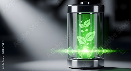 Green energy battery with leaves and sound waves