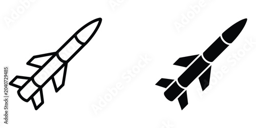 Tableau sur toile Missile icon set featuring aerospace technology symbols, defense equipment graph