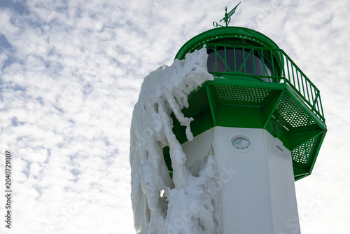 Sassnitz Lighthouse in winter with snow