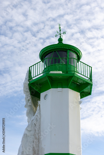 Sassnitz Lighthouse in winter with snow