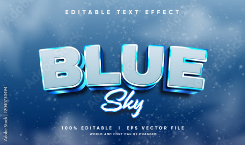 editable blue sky 3d text effect template with modern style