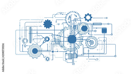 Slika na platnu Blueprint of mechanical gears and machinery.