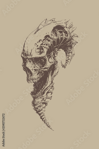 Fotografie Alien Skeletal Creature With Exposed Internal Structure