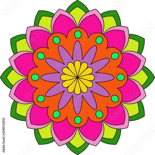 Pastel Floral Mandala with Symmetrical Geometric Elements 