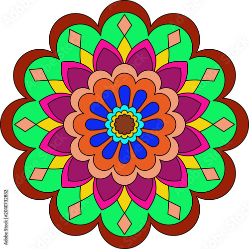 Pastel Floral Mandala with Symmetrical Geometric Elements