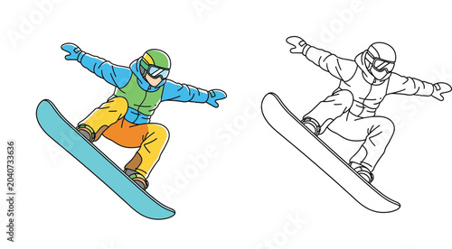 Canvas-taulu Snowboarder jumping mid-air illustration