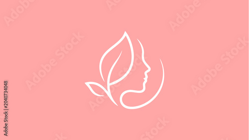 Minimalist Beauty Logo with Human Profile and Leaf Shape