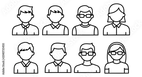 Diverse Group of Linear People Icons Representing Community.