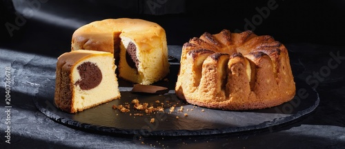 Delicious cakes on a dark surface for culinary and food related concepts