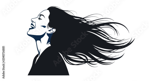 Photos Joyful Woman Laughing with Windblown Hair, Expressing Happiness