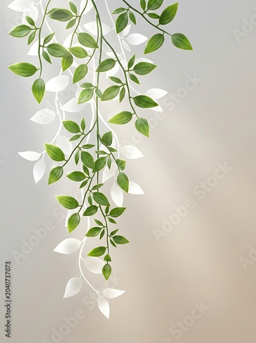 Hanging vine with green leaves on a soft gradient background