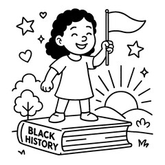 Cartoon Child Playing Juneteenth Drum Line Art