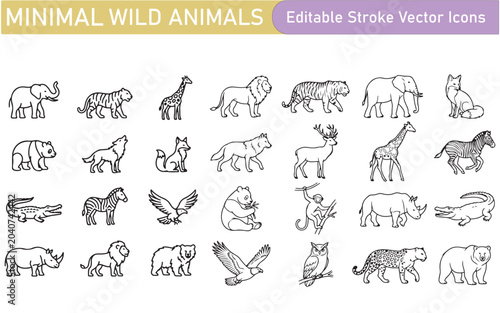 Canvas Print Editable Wildlife Line Art Animal Collection
