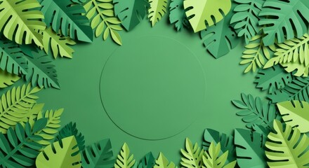Green leaves border frame design element.