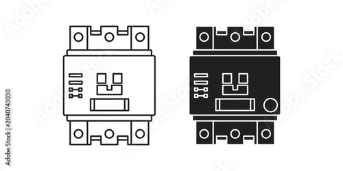Electrical circuit breaker icon in outline and solid black against a white background for safety and protection concepts