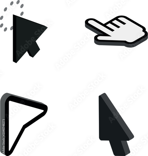 Isometric cursors and hand pointer icons for digital ui and web navigation