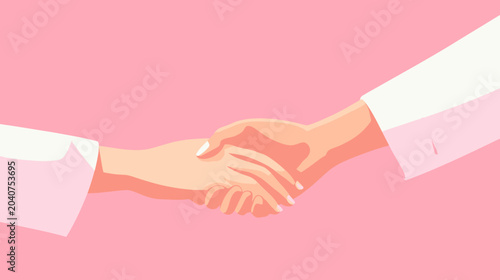 Digital illustration of a handshake between two people in white sleeves