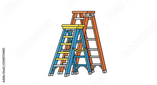 Bild auf Leinwand Two stepladders, one orange and one blue, isolated on white background