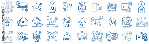 Line art vector icon AI Smart home automation in blue color